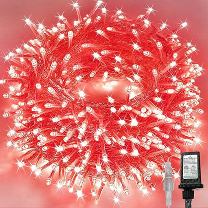 Connectable 240LED Red String Lights Outdoor/Indoor, Extendable Plug in Twinkle Fairy Lights Waterproof with 8 Modes&Timer Function for Garden Bedroom Patio Tree Christmas Decorations