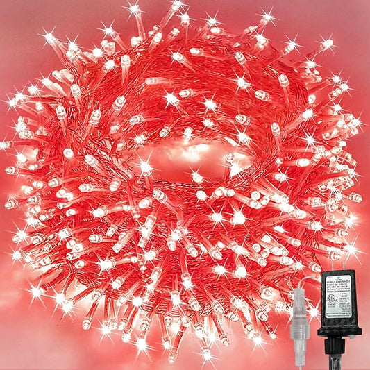 Connectable 240LED Red String Lights Outdoor/Indoor, Extendable Plug in Twinkle Fairy Lights Waterproof with 8 Modes&Timer Function for Garden Bedroom Patio Tree Christmas Decorations