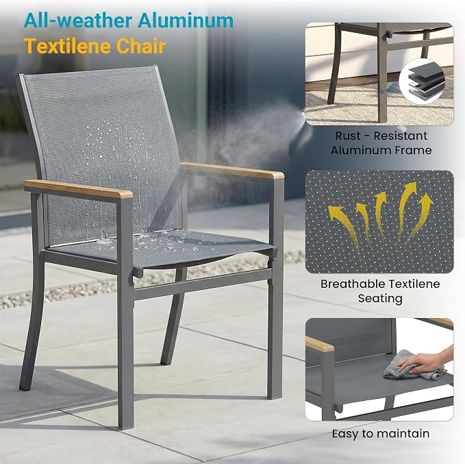 FansaFurn 7-Pieces Aluminum Patio Table and Chairs Set for All-Weather | Patio Furniture Set with Heavy Duty HDPS Rectangular Table, Outdoor Furniture with Quick-Dry Breathable Chairs for Patio