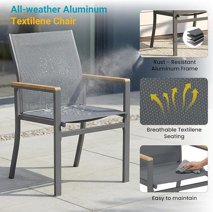 FansaFurn 7-Pieces Aluminum Patio Table and Chairs Set for All-Weather | Patio Furniture Set with Heavy Duty HDPS Rectangular Table, Outdoor Furniture with Quick-Dry Breathable Chairs for Patio