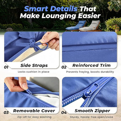 Outdoor Chaise Lounge Chair Cushion, Waterproof Non-Slip Patio Chaise Lounge Cushions for Outdoor Furniture, 80 x 26 x 5 Inches, Blue