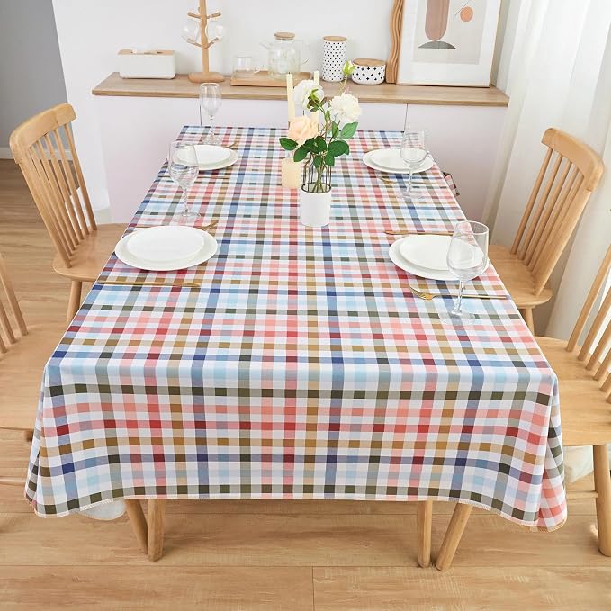 LIBERECOO Heavy Duty Vinyl Tablecloth with Flannel Backing Waterproof Oil-Proof Plastic Table Cloth Stain-Resistant Wipeable Rectangle or Square Table Cover for Indoor and Outdoor 60 x 102 Inch