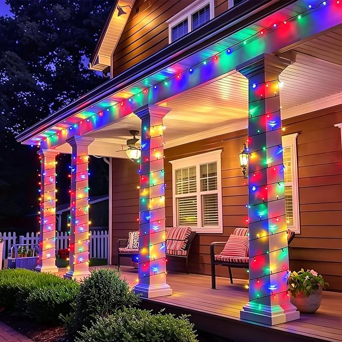 YEGUO Solar String Lights Outdoor Waterproof, 2 Packs Each 33ft 100 LED Multicolor Lights, 8 Modes Twinkle Light for Christmas Tree Outside Garden Yard Xmas Decor