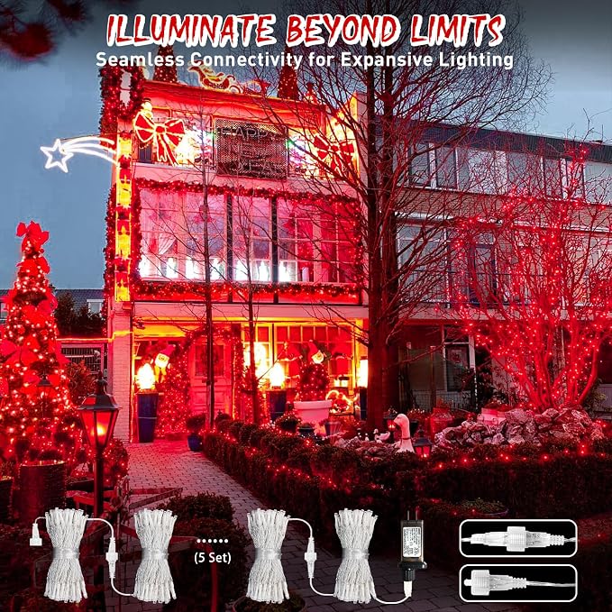 JMEXSUSS 150 LED Red Christmas Lights Indoor Outdoor Waterproof, Connectable 59 Ft Red String Lights Plug in, 8 Modes Twinkle Fairy Light for Bedroom Patio Party Tree Holiday Decor