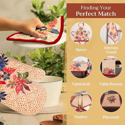 Maison d' Hermine 100% Cotton Oven Mitt & Pot Holder Set (7.5"x13" & 8"x8") | Heat Resistant BBQ Cooking Gloves with Loop Baking Grilling Kitchen Hotel Home Farmhouse Thanksgiving Christmas - Kalahari