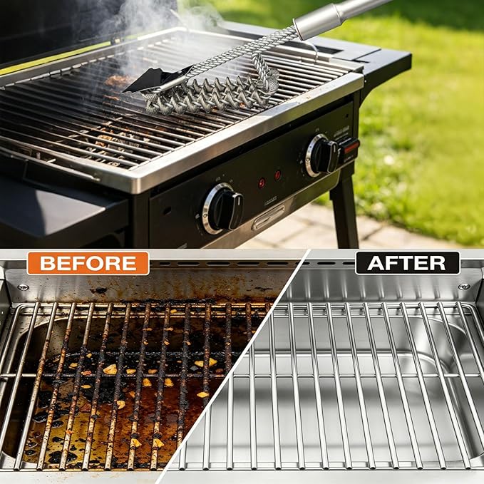 Stainless Steel BBQ Grill Brush 2.8inch with Detachable Aluminum Handle The Combination of the Coiled Wire Brush and the Sturdy Scraper, Bristle Free Detachable Design for Easy Storage