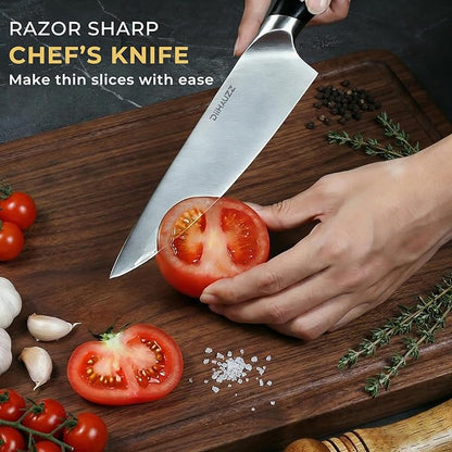 DiiHAUZZ Chef Knife, 8 Inch Ultra Sharp Kitchen Knife, Professional High Carbon Steel Chefs Knife with Full-Tang Ergonomic Handle for Kitchen, Gift Box for Fathers Day Gift
