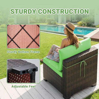 LAWELL 7 Pieces Outdoor Patio Furniture Sets,Rattan Conversation Sectional Set,Manual Weaving Wicker Patio Sofa with Tea Table