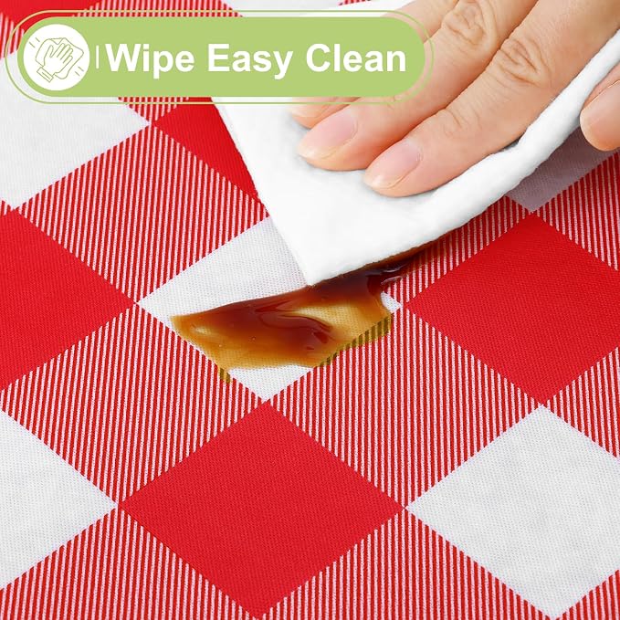 Smiry Picnic Table Cloth, Vinyl Tablecloths with Flannel Backing, 60" Round | Waterproof Picnic Table Cloth, Wipeable Buffalo Plaid Table Cover for Indoor and Outdoor (Red & White)