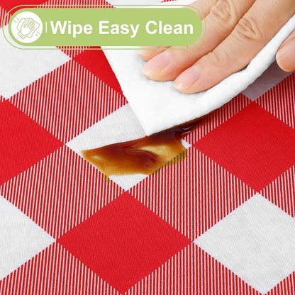 Smiry Picnic Table Cloth, Vinyl Tablecloths with Flannel Backing, 60" Round | Waterproof Picnic Table Cloth, Wipeable Buffalo Plaid Table Cover for Indoor and Outdoor (Red & White)