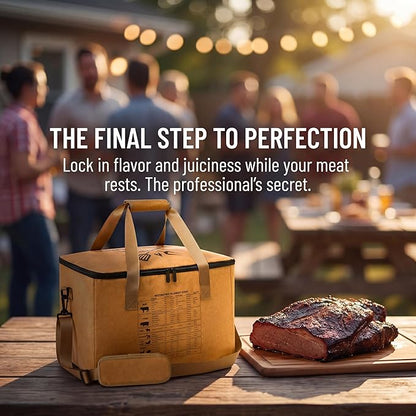 BBQ Blanket for Resting Meat,Reusable BBQ Resting Bag for Meat, Includes Resting Time Guide, Leak-Proof Oxford Cloth with Thick Insulation, Yellow 3D Bag