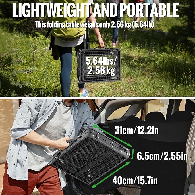 GARLLEN Folding Grill Table, 3 Adjustable Height Lightweight Camping Table with Heat-Resistant Tabletop, Portable Aluminum Picnic Tables for BBQ, Beach, Travel, 23.6" L x 15.7" W, Threaded Install