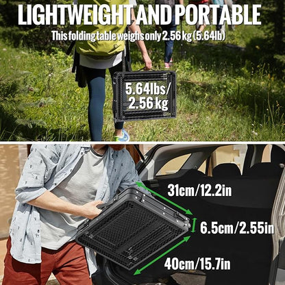 GARLLEN Folding Grill Table, 3 Adjustable Height Lightweight Camping Table with Heat-Resistant Tabletop, Portable Aluminum Picnic Tables for BBQ, Beach, Travel, 23.6" L x 15.7" W, Threaded Install