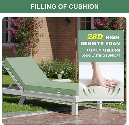 Summsun Chaise Lounge Cushions Outdoor Set of 4 - Waterproof and Fade Resistant Sun Lounger Replacement Cushions - Patio Lounger Pads with Removable Cover for Pool, Deck, 80 x 26 x 3 Inch, Sage Green