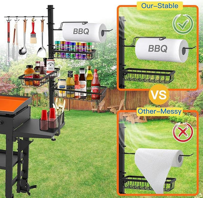 Griddle Caddy Organizer for Blackstone Griddle Accessories, for Husband & Dad & Him, Outdoor Kitchen Accessories, BBQ Grill Picnic Utensil Condiment Caddy with Paper Towel Holder
