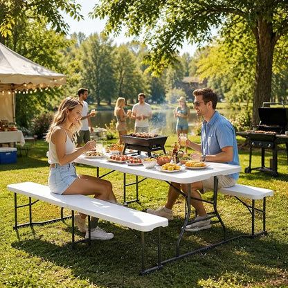 YITAHOME 6ft Folding Picnic Table with Benches | Heavy Duty 6 ft Picnic Tables for Outdoors, Portable Outdoor Table with Center Lock & Non-Slip Feet for Backyard, Camping