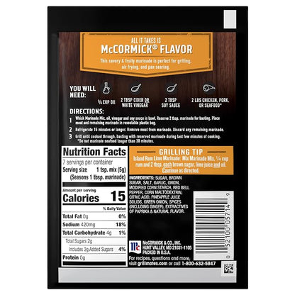 McCormick Grill Mates Marinade Mix, Hawaiian Style BBQ, Tropical Hawaiian-Inspired, 15 Minute Marinade for Chicken, Pork, and Seafood, 1.25 oz (Pack of 12)