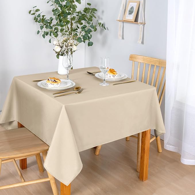 DWCN Square Tablecloth - 70 x 70 Inch - Waterproof Stain and Wrinkle Resistant Washable Table Cloth, Decorative Fabric Table Cover for Kitchen Dining Room Party and Outdoor Use, Beige