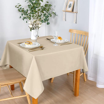 DWCN Square Tablecloth - 60 x 60 Inch - Waterproof Stain and Wrinkle Resistant Washable Table Cloth, Decorative Fabric Table Cover for Kitchen Dining Room Party and Outdoor Use, Beige