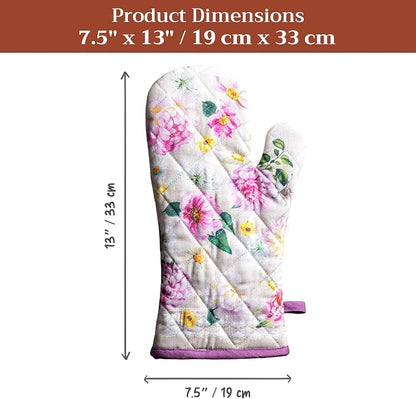 Maison d'Hermine Oven Gloves 100% Cotton Oven Mitt (7" x 13", Pack of 1) | With Loop Heat Resistant BBQ Cooking Gloves Baking Grilling Kitchen Handling Hot Pans Spring Summer - Pivoine