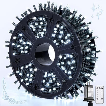 JMEXSUSS 500 LED White Christmas Lights, 173ft String Lights Plug in | 8 Modes, Remote Control, Waterproof White Christmas Tree Lights for Classroom Dorm Tree House Wedding Party Xmas Decorations