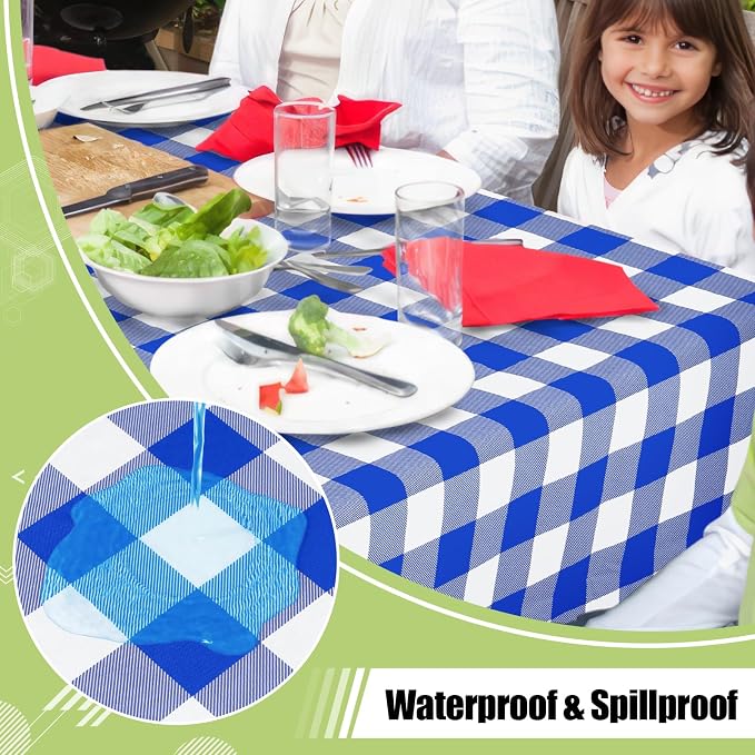 Smiry Picnic Table Cloth, Vinyl Tablecloths with Flannel Backing, 54"x54" | Waterproof Square Table Cloth, Wipeable Buffalo Plaid Table Cover for Indoor and Outdoor (Blue & White)