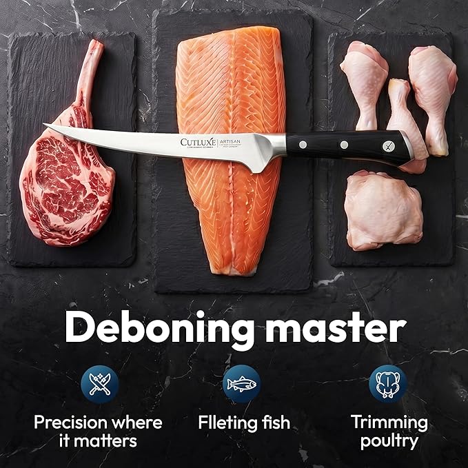Cutluxe 2-Piece Carving Knife Set for BBQ & Brisket – Razor-Sharp German Steel – 12" Slicing & 6" Boning Knife for Meat Cutting, Sheaths Included, Full Tang & Ergonomic Handles – Artisan Series