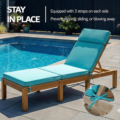 80 x 26 Inch Outdoor Chaise Lounge Cushions Set of 4 - Removable Cover, 4-Section Design, Water-Repellent & Fade-Resistant, 6 Tie Straps, Replacement for Patio & Pool Chairs - Teal