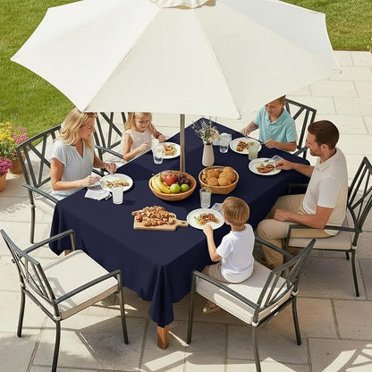 LUSHVIDA Rectangle Outdoor Tablecloth with Umbrella Hole and Zipper, 52x70 Inch Navy, Washable Waterproof Table Cloth Spill Proof Wrinkle Free Table Cover for Patio Spring Summer Picnic BBQS