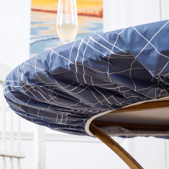 Walrus Round Vinyl Fitted Tablecloth with Flannel Backing Elastic Edge Design Table Cover Waterproof Oil-Proof PVC Table Cloth Stain-Resistant Best for 45"-56" Round