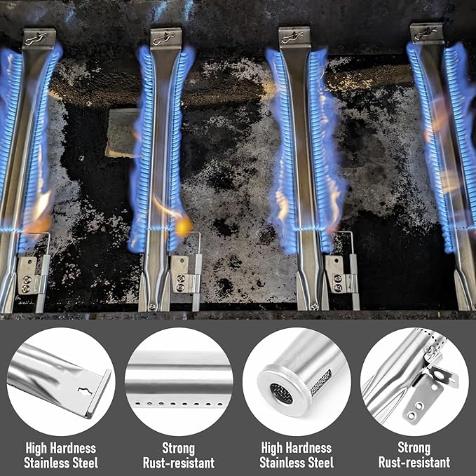 Utheer Grill Replacement Parts for Nexgrill 4 Burner 720-0830H 720-0783E 720-0888 720-0888N, Nexgrill Replacement Parts 4 Burner Included 4 Grill Burner Tube, 4 Heat Plates Shield Tent, 4 Ignitors