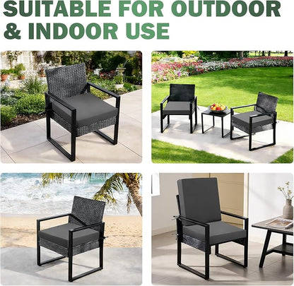 Outdoor Chair Cushions Set of 2, 22x22x3 Inch Waterproof & Fade Resistant Patio Furniture Seat Cushions with Ties, Square Outdoor Dining Chair Cushions for Lawn, Garden, Deck & Yard, Dark Grey