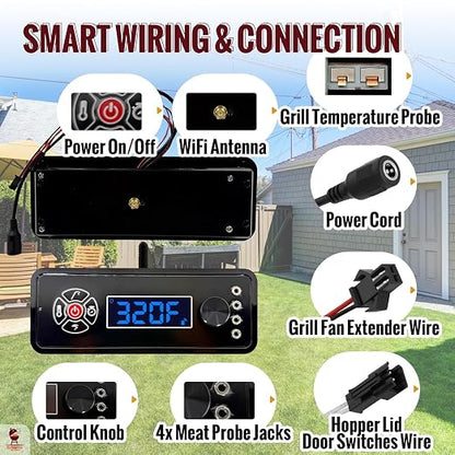 WiFi Controller Combo Set Replacement for Masterbuilt Gravity Series 560/800/1050 Digital Charcoal Grill - Full Kit with WiFi Control Panel, RTD Probe, 4 Meat Probes, 3 Door Switches & Power Adapter