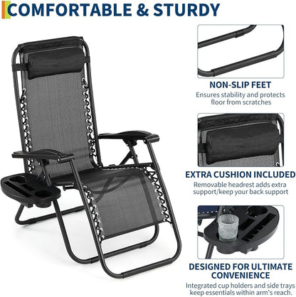 Garvee Outdoor Lounge Chairs Set of 2 Relaxing Recliners Patio Chairs,Zero Gravit y Lounge Chair Beach Chairs with Pillow and Cup Holder