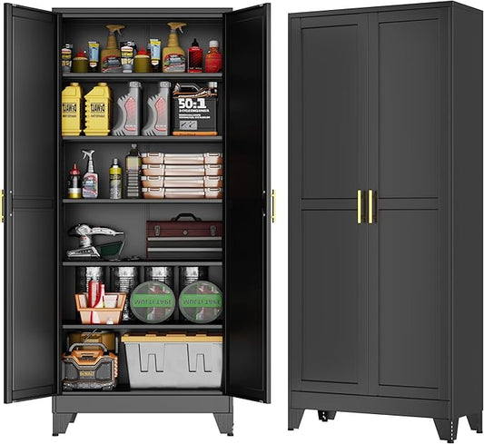 GAIOUS 75''Tall Metal Garage Storage Cabinet,File Cabinet with Door and Adjustable Shelves, Outdoor Steel Tool Cabinet for Home,Office,Warehouse,Garage,Black
