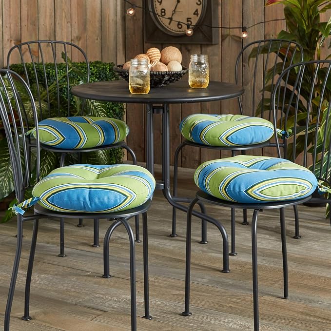 Greendale Home Fashions Belize Stripe Outdoor 15-inch Bistro Seat Cushion, Set of 4