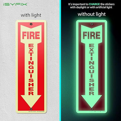 iSYFIX Fire Extinguisher Glow in the Dark Aluminum Signs – 10 Pack 4x12 Inch – Photoluminescent, Laminated for Ultimate UV and Fade Resistance, Indoor and Outdoor, for Business, Schools, Hospitals,