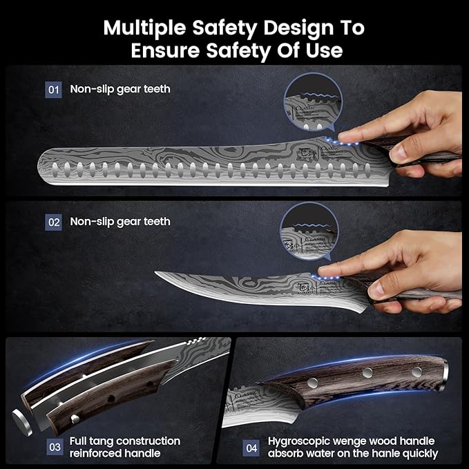 SYOKAMI Brisket Slicing Knife Set, Carving and Boning Knife for Meat & Turkey Cutting, Japanese Style High Carbon Steel Kitchen Knives Set For Home & BBQ, Wood Ergonomic Full Tang Handle, Ideal for Gift