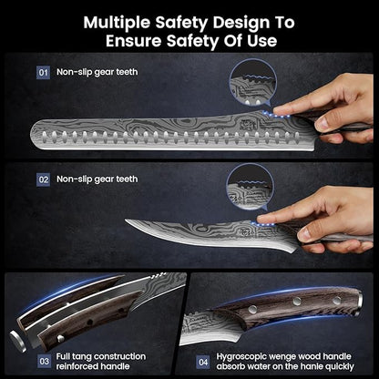 SYOKAMI Brisket Slicing Knife Set, Carving and Boning Knife for Meat & Turkey Cutting, Japanese Style High Carbon Steel Kitchen Knives Set For Home & BBQ, Wood Ergonomic Full Tang Handle, Ideal for Gift