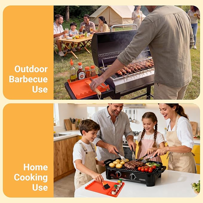 Silicone Grill Mat for Blackstone Griddles & Outdoor Grills - Heat Resistant (450°F) Countertop Protector, Non-Slip Tool Organizer & Grease Catcher, 16x11.5 Inch(Orange)
