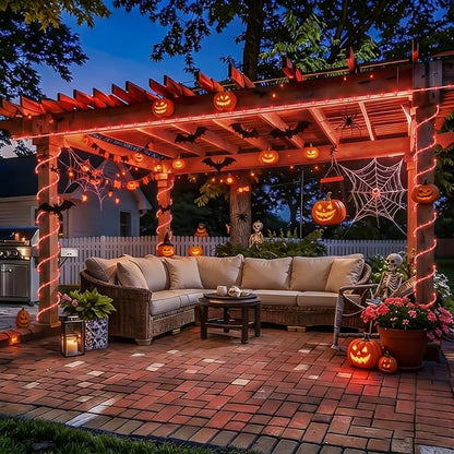 YEGUO Red Solar Halloween Lights, 66ft 200 LED Solar Rope Lights Outdoor Waterproof, 8 Modes Fairy Lights in Clear Thin Tube