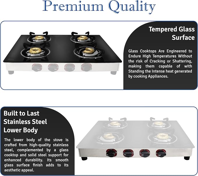 Gas Stove with 4 Burner - Propane gas cook top Tempered Glass RV Stove - Portable stainless gas stove Burners For Cooking -With Hose & Regulator to Connect Propane Tank | RV Stove, Portable Stainless Gas Stove Burners for Cooking with Hose & Regulator ...