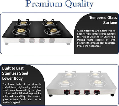Gas Stove with 4 Burner - Propane gas cook top Tempered Glass RV Stove - Portable stainless gas stove Burners For Cooking -With Hose & Regulator to Connect Propane Tank | RV Stove, Portable Stainless Gas Stove Burners for Cooking with Hose & Regulator ...