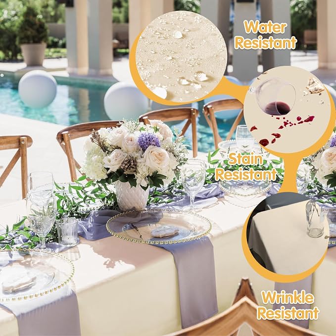 BRILLMAX 4 Pack Beige Tablecloths 90x156 Inch for 8ft Rectangle Tables | 150 GSM Polyester Fabric, Floor Length Drop, Water, Stain & Wrinkle Resistant Cloth Cover for Wedding Reception Banquet Party