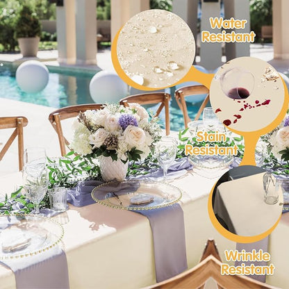 BRILLMAX 4 Pack Beige Tablecloths 90x156 Inch for 8ft Rectangle Tables | 150 GSM Polyester Fabric, Floor Length Drop, Water, Stain & Wrinkle Resistant Cloth Cover for Wedding Reception Banquet Party