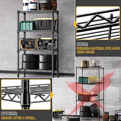 M MZG 1000 lbs 4 Tier Shelf Metal Storage Shelves Wire Rack Closet Organizers for Garage Kitchen Bathroom Laundry Black 11.8" D x 25.6" W x 45.5" H