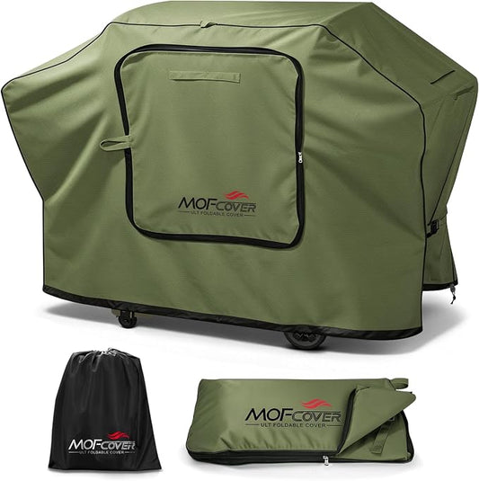 Exclusive Foldable 82 inch Grill Cover, 600D Heavy Duty XXL Outdoor BBQ Cover for 6 Burners Grill Weber Nexgrill CharBroil Monument, Green