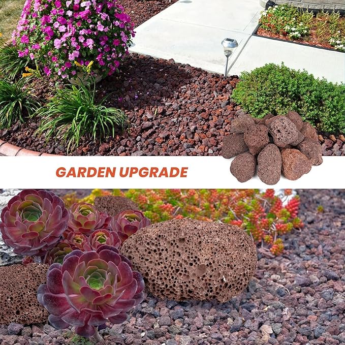 onlyfire Red Lava Rock 10 Pounds Volcanic Lava Stones for Indoor Outdoor Fire Pits Fireplaces Gas Logs and Landscaping, 2.75-5 Inch