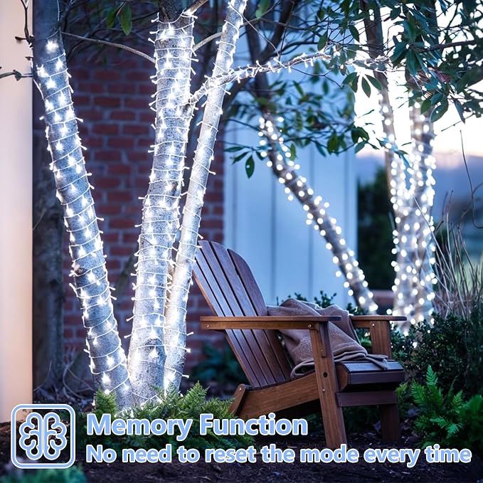 YEGUO 165ft 500 LED White String Lights Outdoor Waterproof, Clear Wire Christmas Lights Indoor Plug in, 8 Modes Fairy Light for Bedroom Classroom Party Wedding Tree Decor
