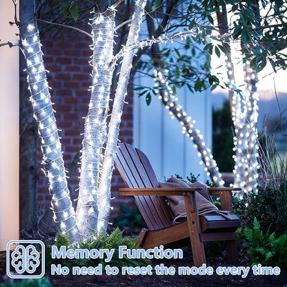 YEGUO 165ft 500 LED White String Lights Outdoor Waterproof, Clear Wire Christmas Lights Indoor Plug in, 8 Modes Fairy Light for Bedroom Classroom Party Wedding Tree Decor